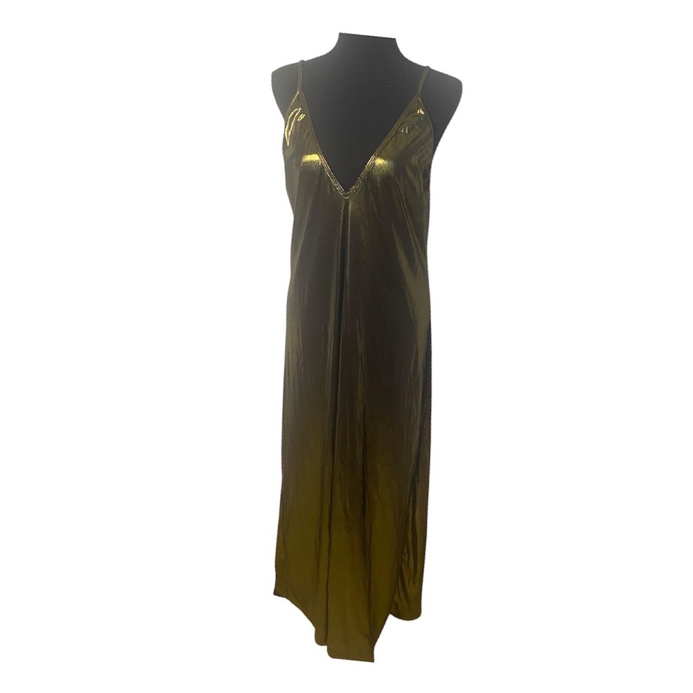 American Apparel Gold Metallic Jersey Strappy Maxi Dress RSASL3206 NWT Large